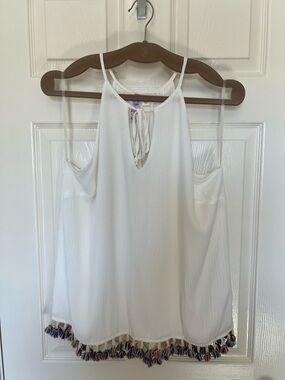 Alya White Tassel-Hem Tank Top, NWT, size large